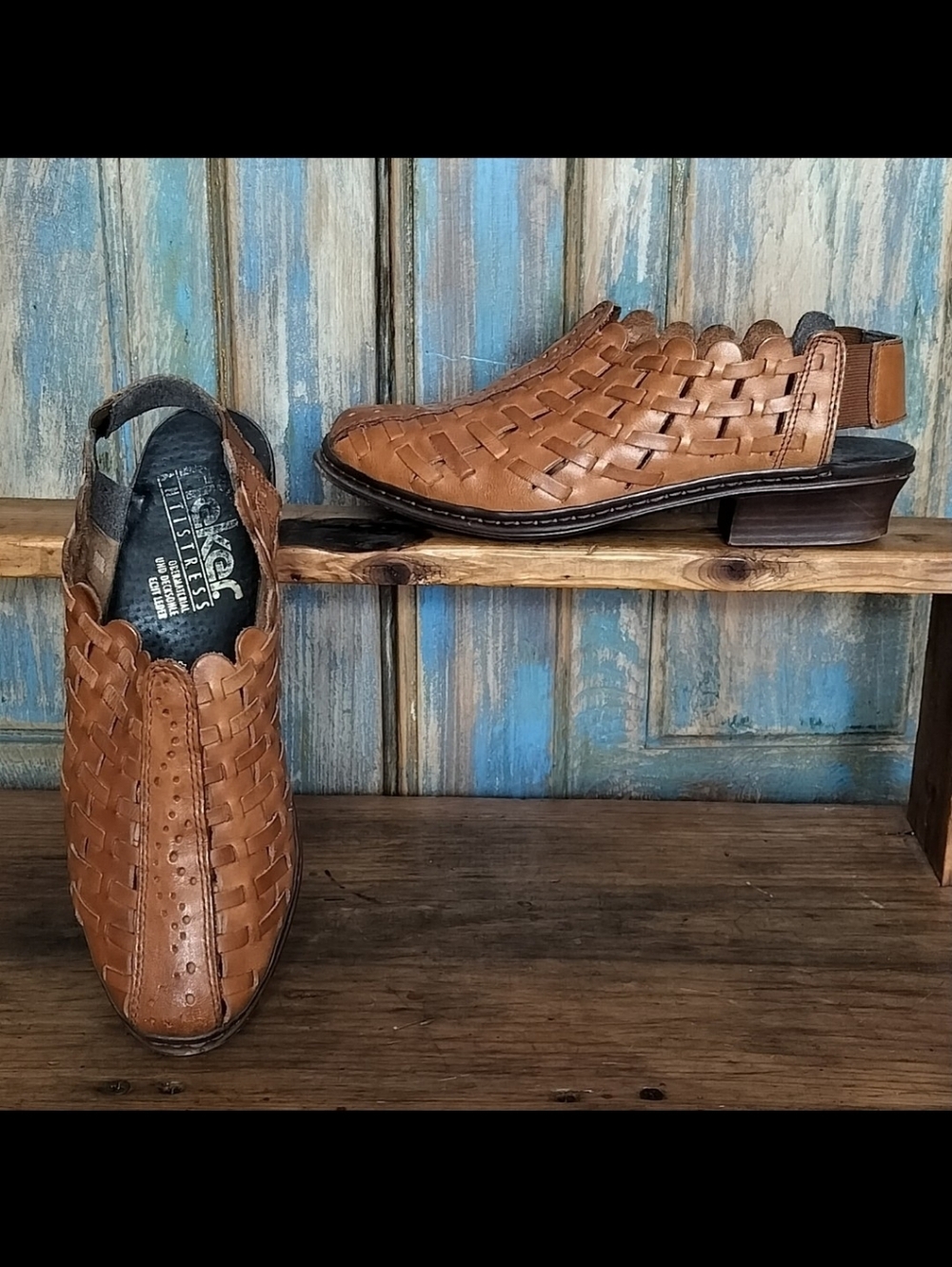 Rieker Antistress Cognac Woven Slingbacks Sandals Sz 37